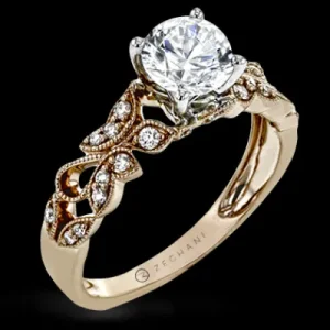 Zeghani ZR1640 Engagement Ring in 14k Gold with Diamonds