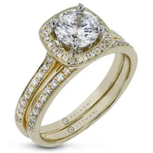 Zeghani ZR1185 Wedding Set in 14k Gold with Diamonds
